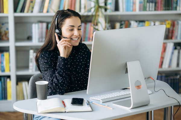 Cheerful Virtual Assistant on a Work Call