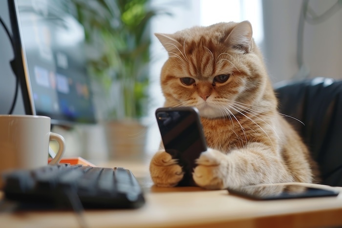 cat checking phone email newsletter