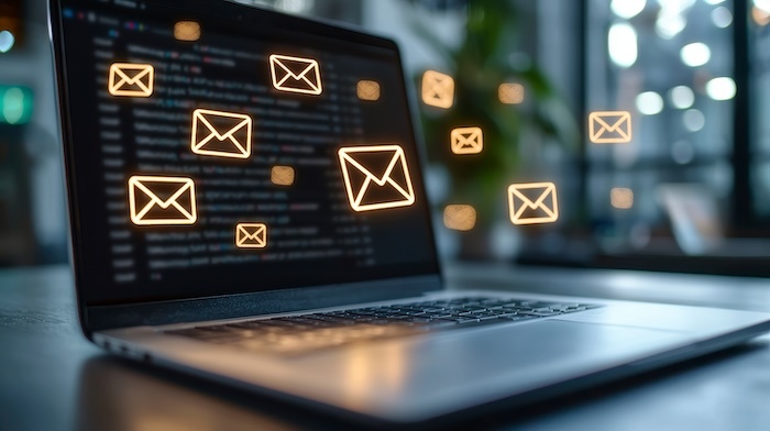 testing different email marketing platforms on laptop
