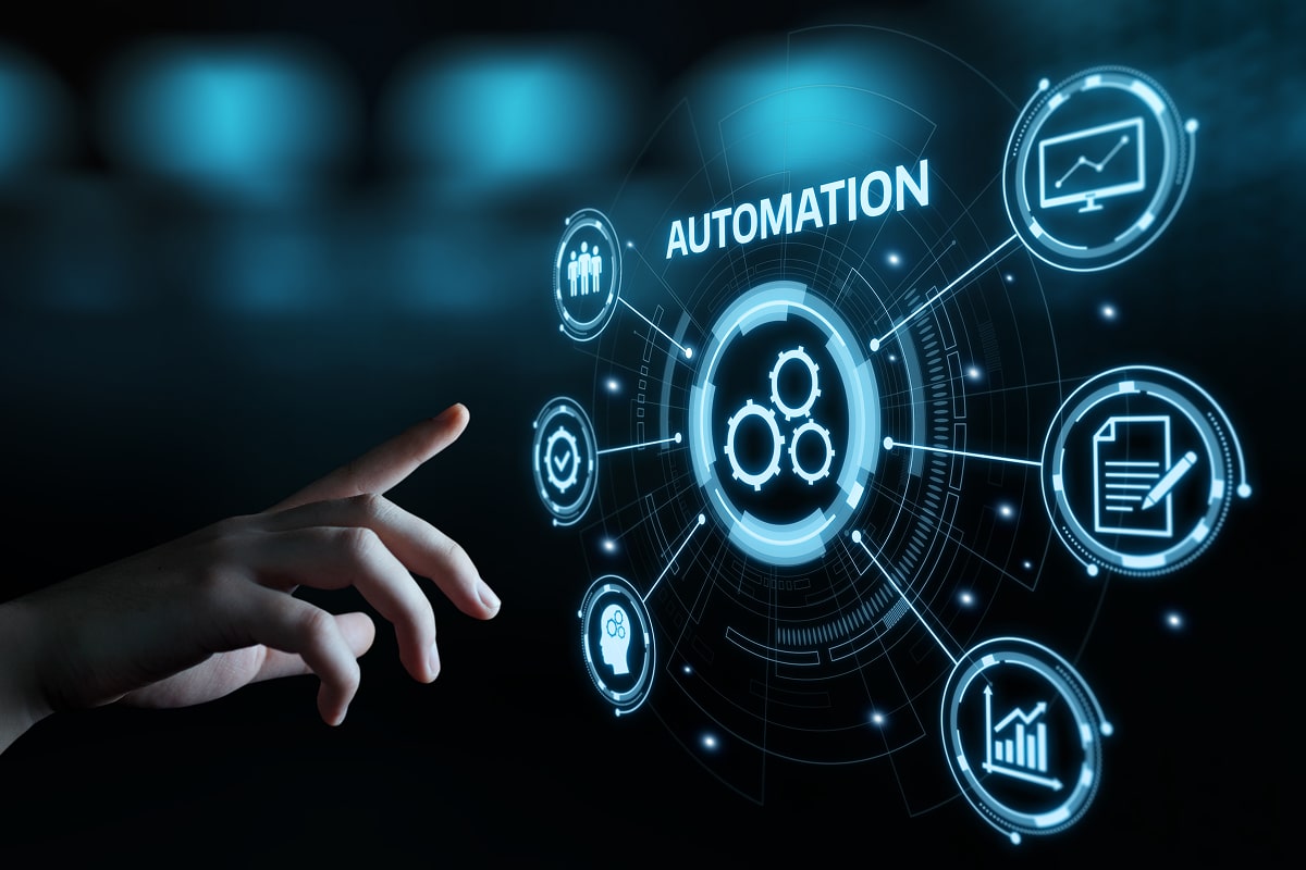 Automation software concept, a business person is interactive with a marketing automation system.